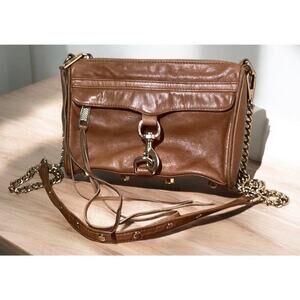 Rebecca Minkoff leather and light gold chain hardware with dog-clip crossbody